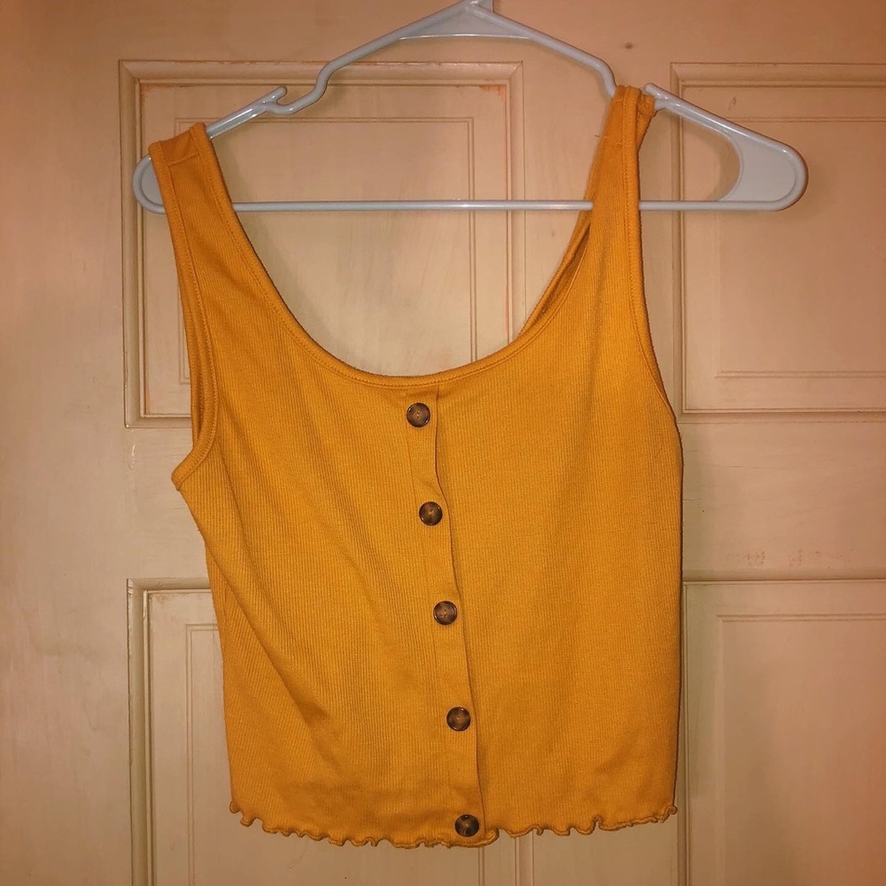 Yellow button down crop top